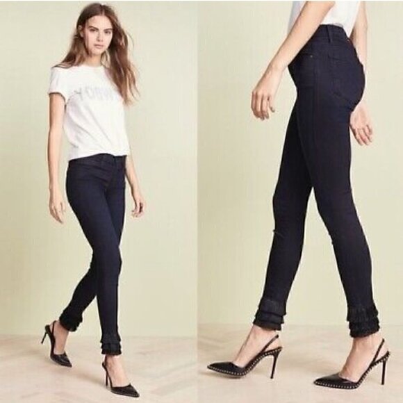 Frame Denim Denim - 𝅺frame Denim High Rise Le High Skinny Triple Ankle Fringe Jeans Midnight Blue​